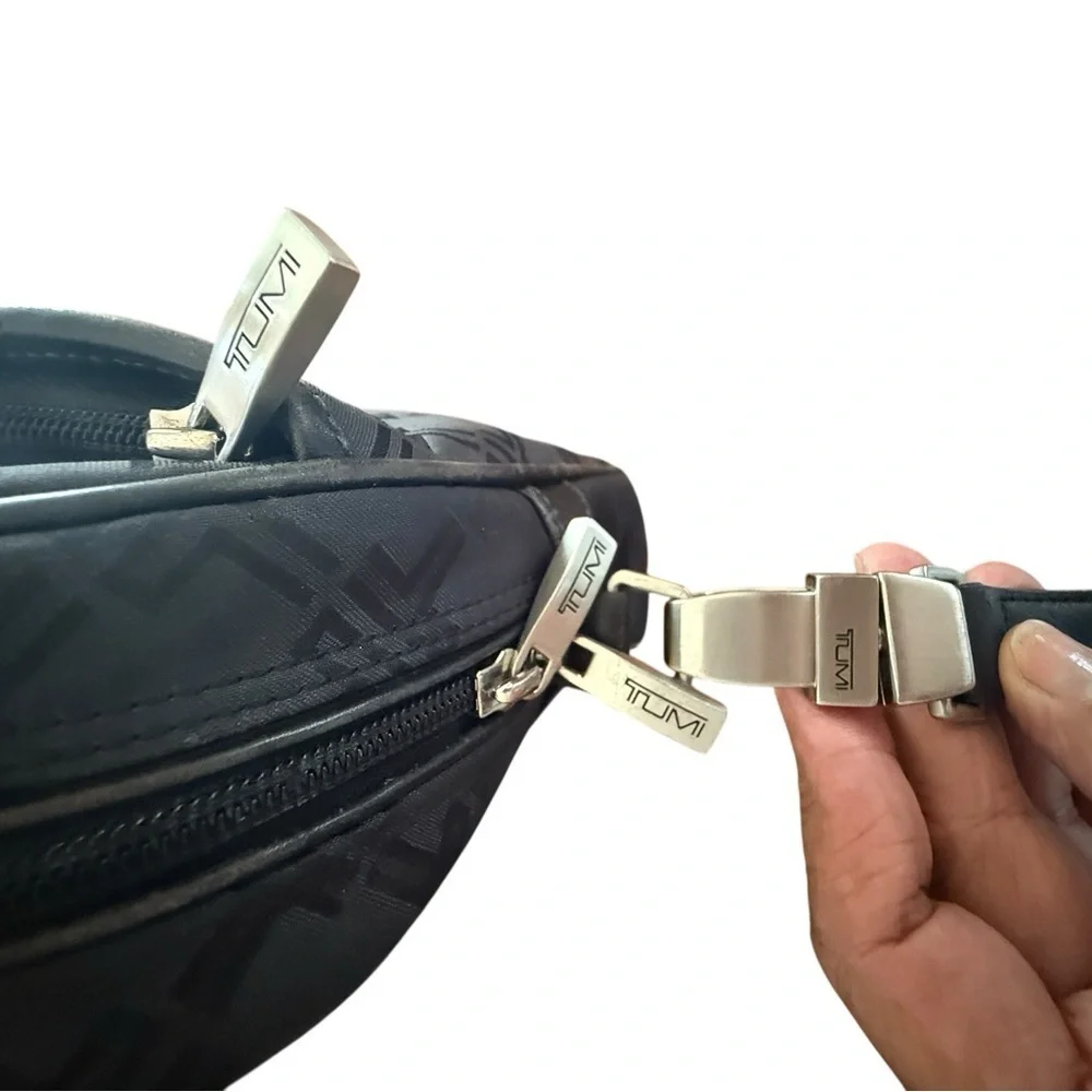 Tumi Black Briefcase with Leather Trim and Silver Hardware